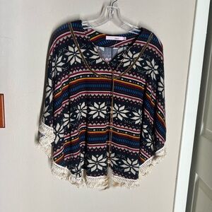 New Aztec Design Poncho Style Sweater